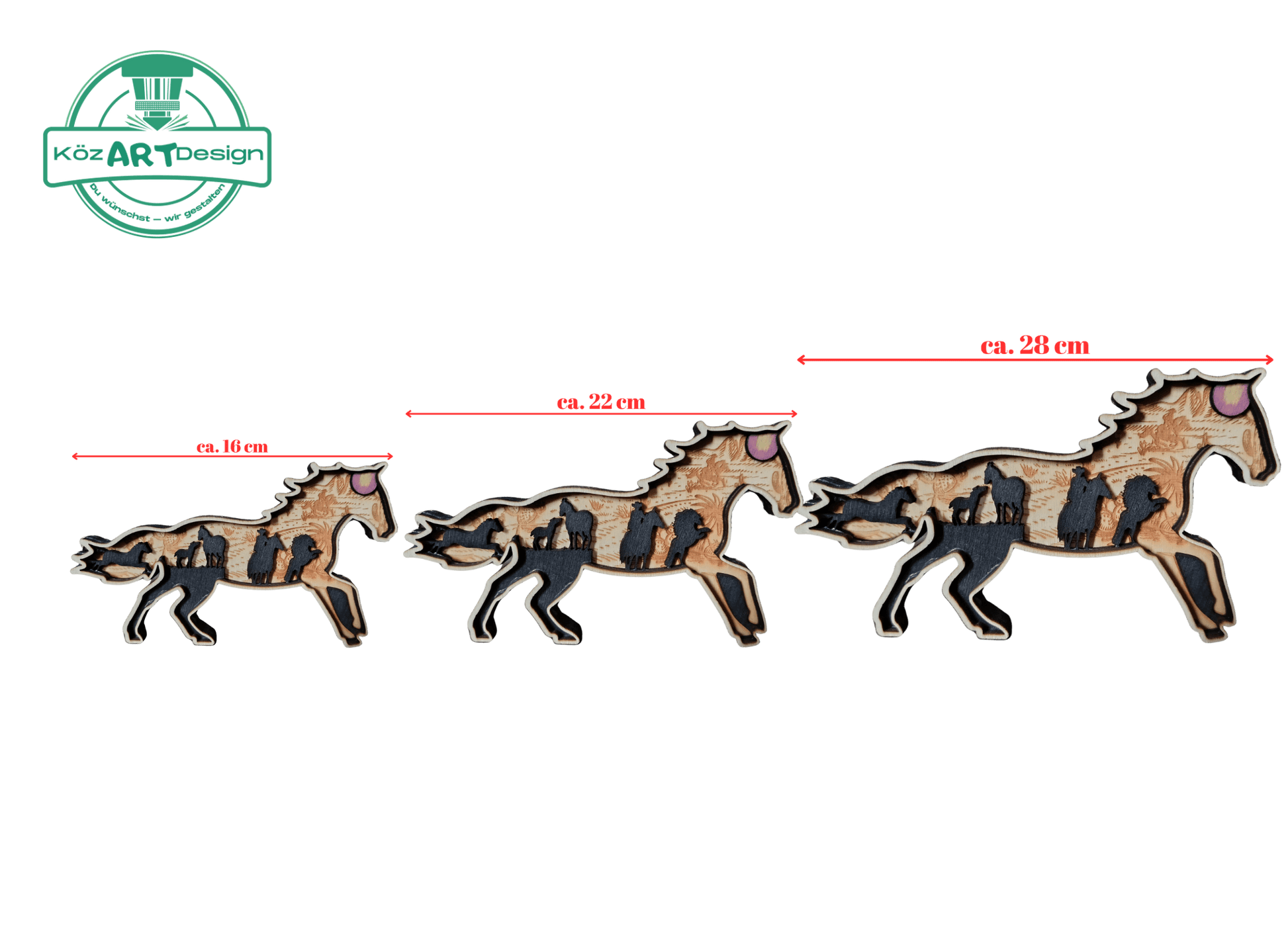 3D Holzdeko Pferdeherde in verschiedenen Größen für einzigartige Wohnraumgestaltung