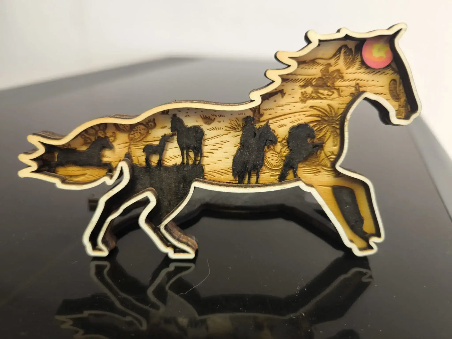 3D Holzdeko Pferdeherde mit Detailgravur und einzigartigem Design für Heimdekoration