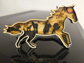 3D Holzdeko Pferdeherde mit Detailgravur und einzigartigem Design für Heimdekoration