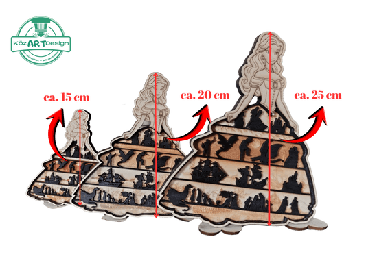 3D Holzdeko Prinzessin personalisiert in verschiedenen Größen von 15 cm bis 25 cm für kreative Dekoration