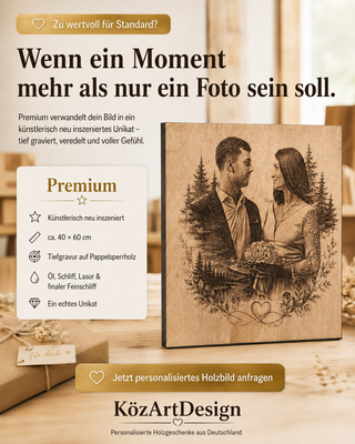 Premium Holzbild mit künstlerischer Fotogravur auf Holz