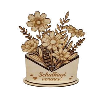 Personalisierbarer Holz-Blumenbrief – filigrane Blumenkarte aus Holz mit Wunschtext