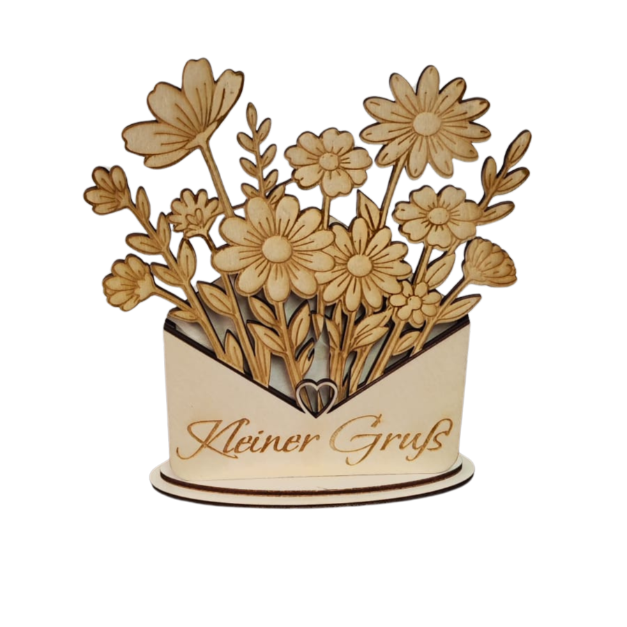 Personalisierbarer Holz-Blumenbrief – filigrane Blumenkarte aus Holz mit Wunschtext