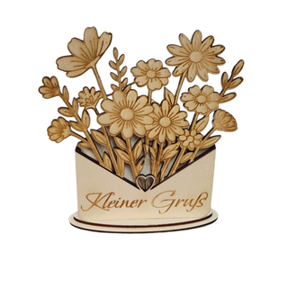 Personalisierbarer Holz-Blumenbrief – filigrane Blumenkarte aus Holz mit Wunschtext