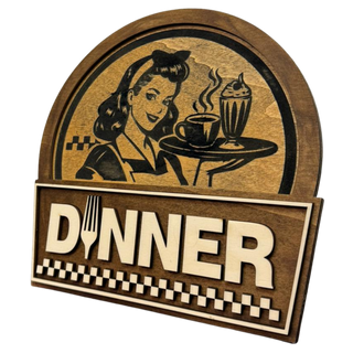 3D Layer Deko „DINNER“ aus Holz – Retro Diner Schild / Tischdeko im Vintage-Stil