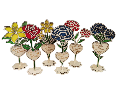 Holzblume mit Herz – dekorative Blumenstecker aus Holz als Geschenk