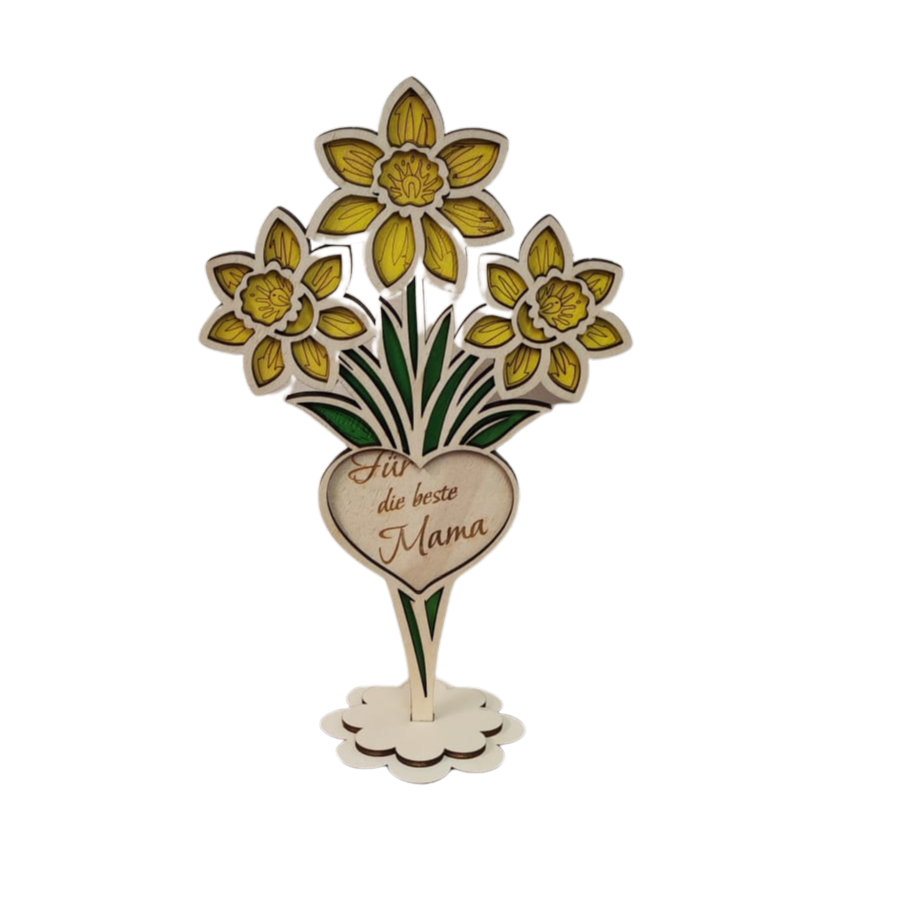 Holzblume mit Herz – dekorative Blumenstecker aus Holz als Geschenk