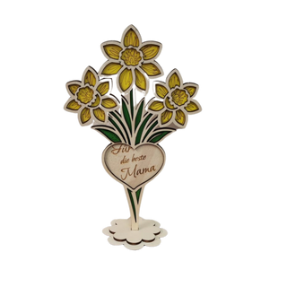 Holzblume mit Herz – dekorative Blumenstecker aus Holz als Geschenk