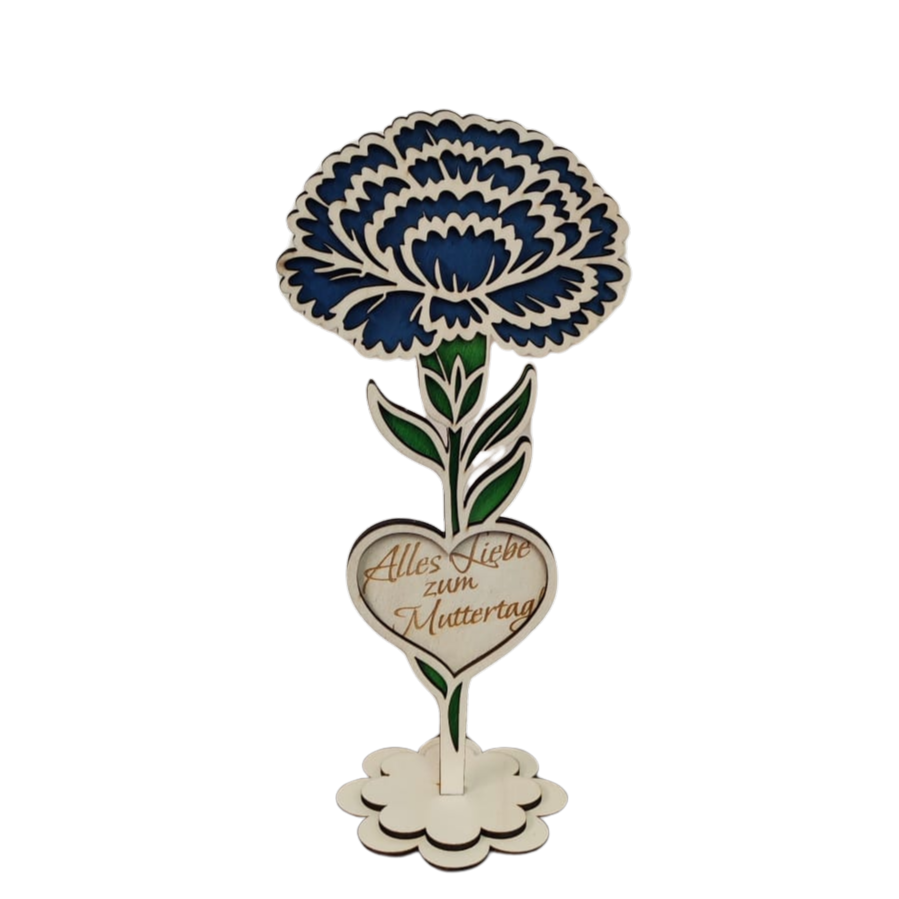 Holzblume mit Herz – dekorative Blumenstecker aus Holz als Geschenk