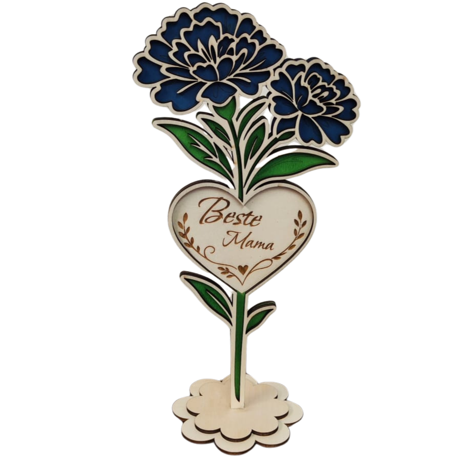 Holzblume mit Herz – dekorative Blumenstecker aus Holz als Geschenk