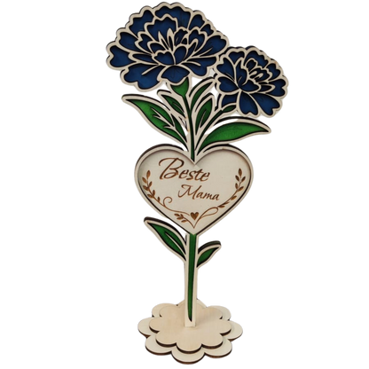 Holzblume mit Herz – dekorative Blumenstecker aus Holz als Geschenk