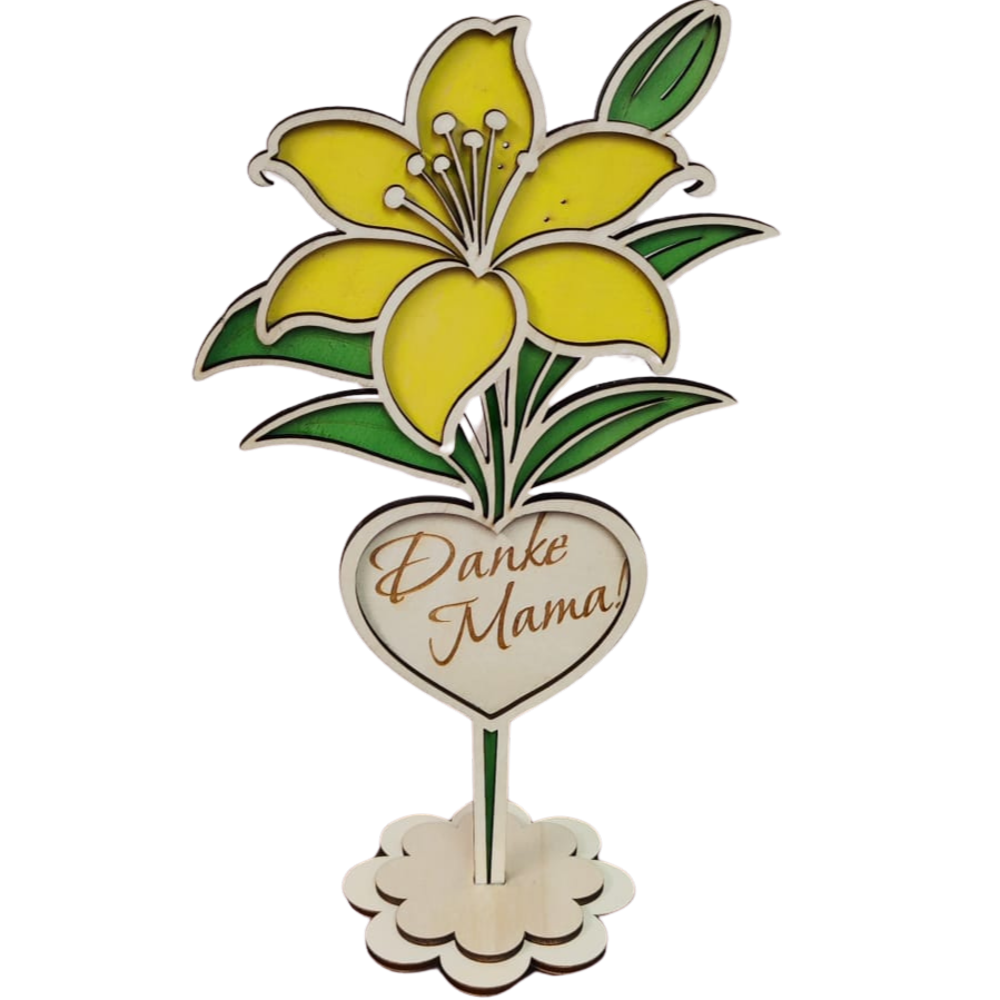 Holzblume mit Herz – dekorative Blumenstecker aus Holz als Geschenk
